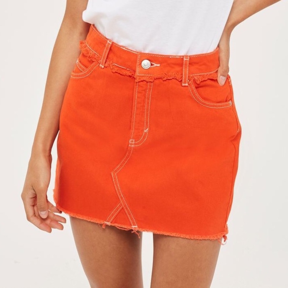 Topshop orange/red denim mini skirt